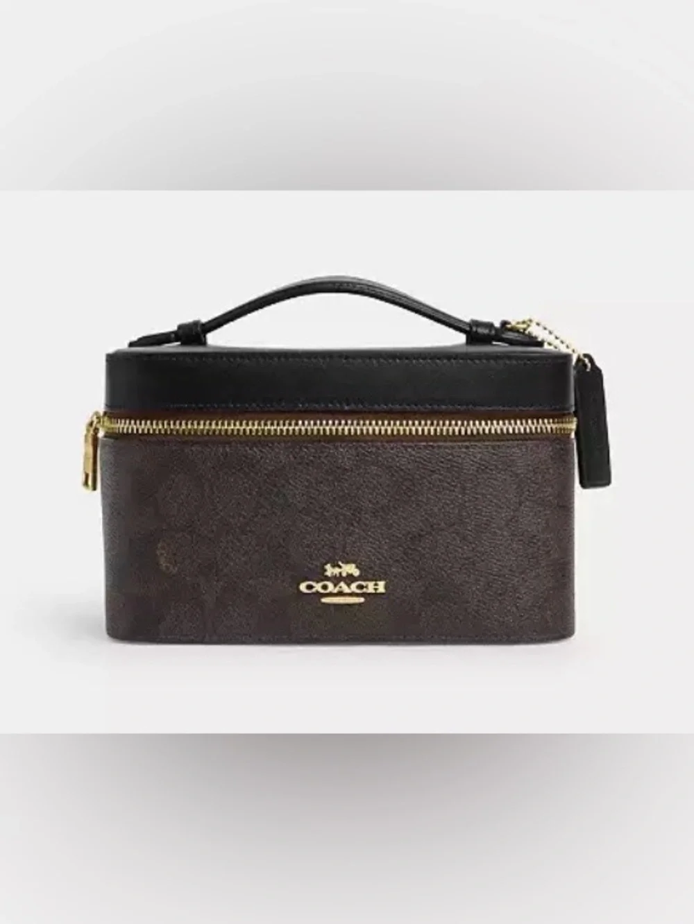 Coach Cosmetic Case In Brown Signature Canvas and Black Leather Trim - NWT